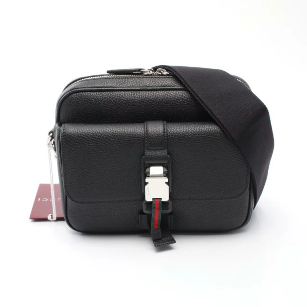 Gucci Web Stripe Shoulder Bag Leather Black
